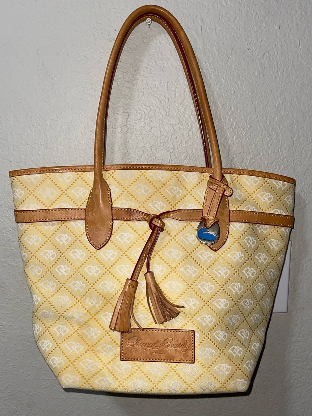 Dooney & Bourke Yellow Signature Tote with Tassel Charm